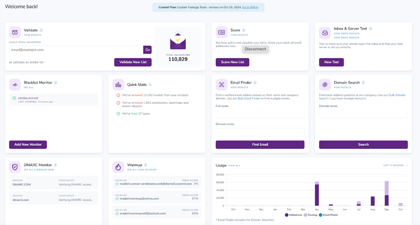 An email validation tool's interface